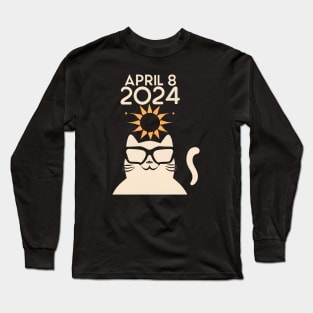 Solar Eclipse 8 April 2024 - Funny Cat Long Sleeve T-Shirt